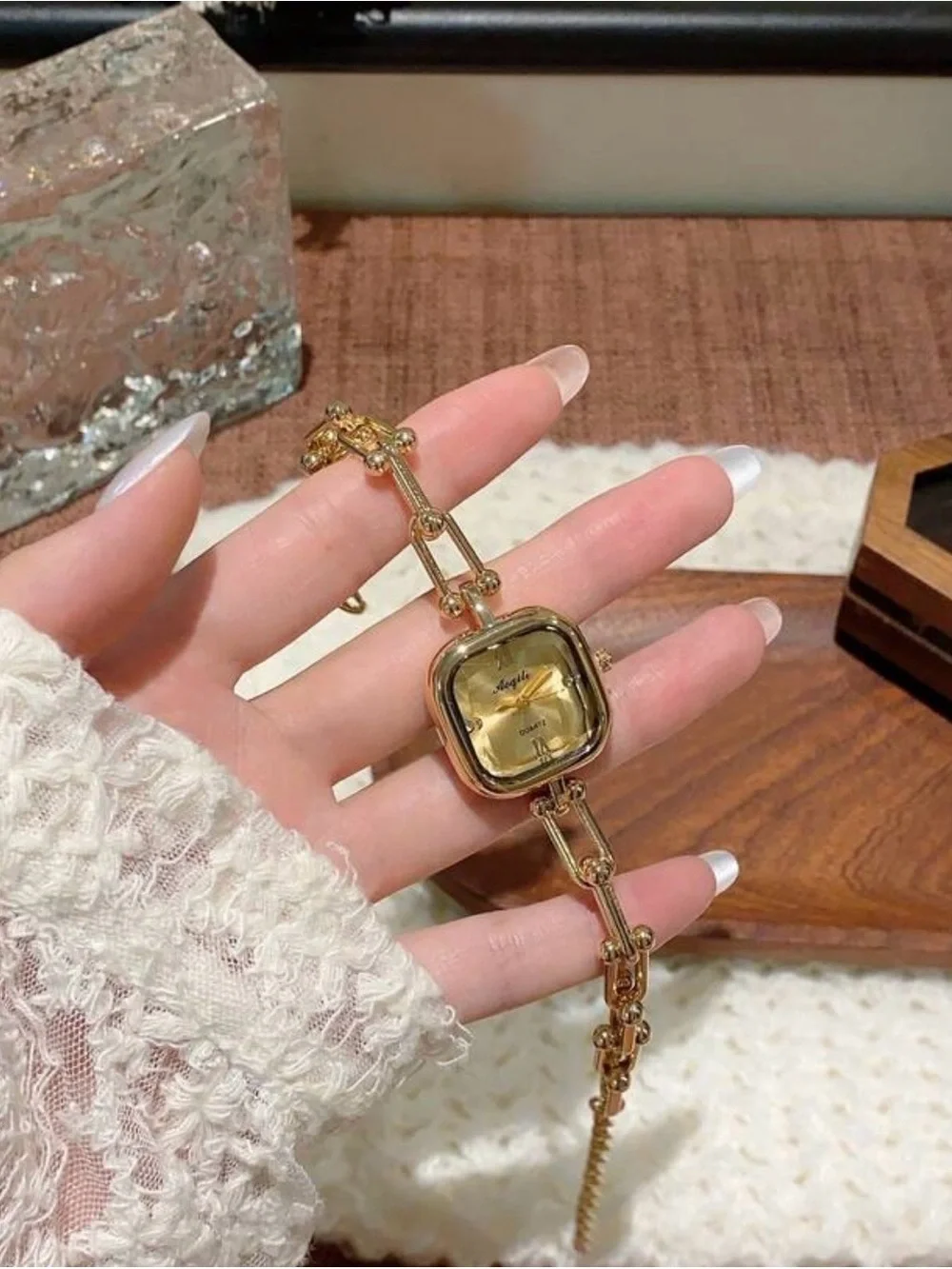 Gold-Tone Chain Bracelet Watch